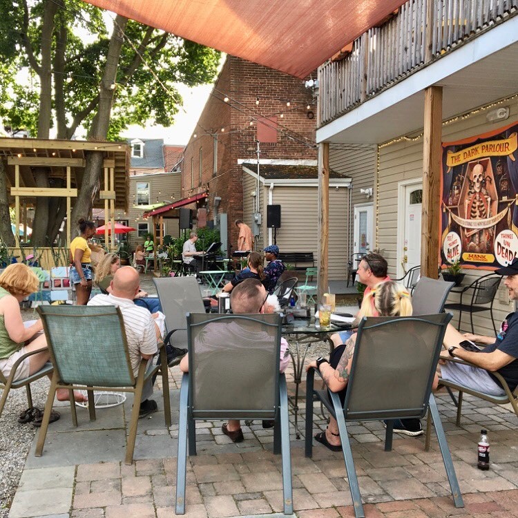 Group gathered on patio.